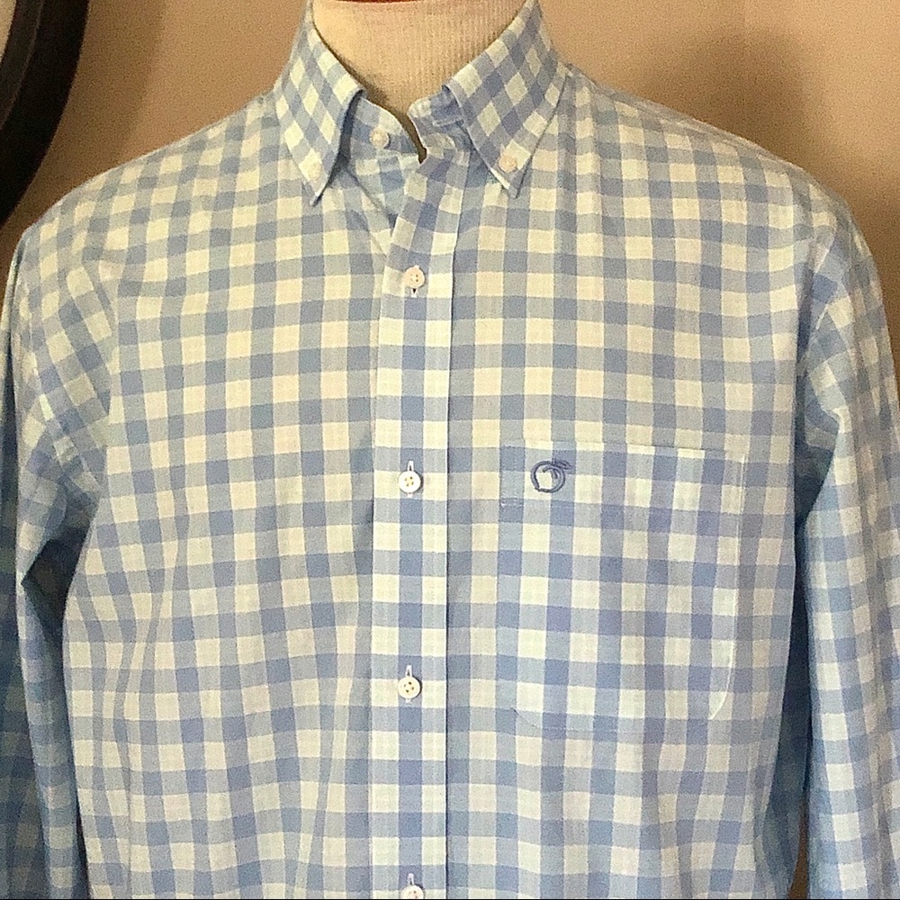 Peach State Pride Button Down “Oconee” Blue & white Gingham w/ mint green accent